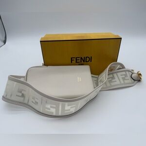 Fendi Cream Leather Crossbody with FF Jacquard Strap